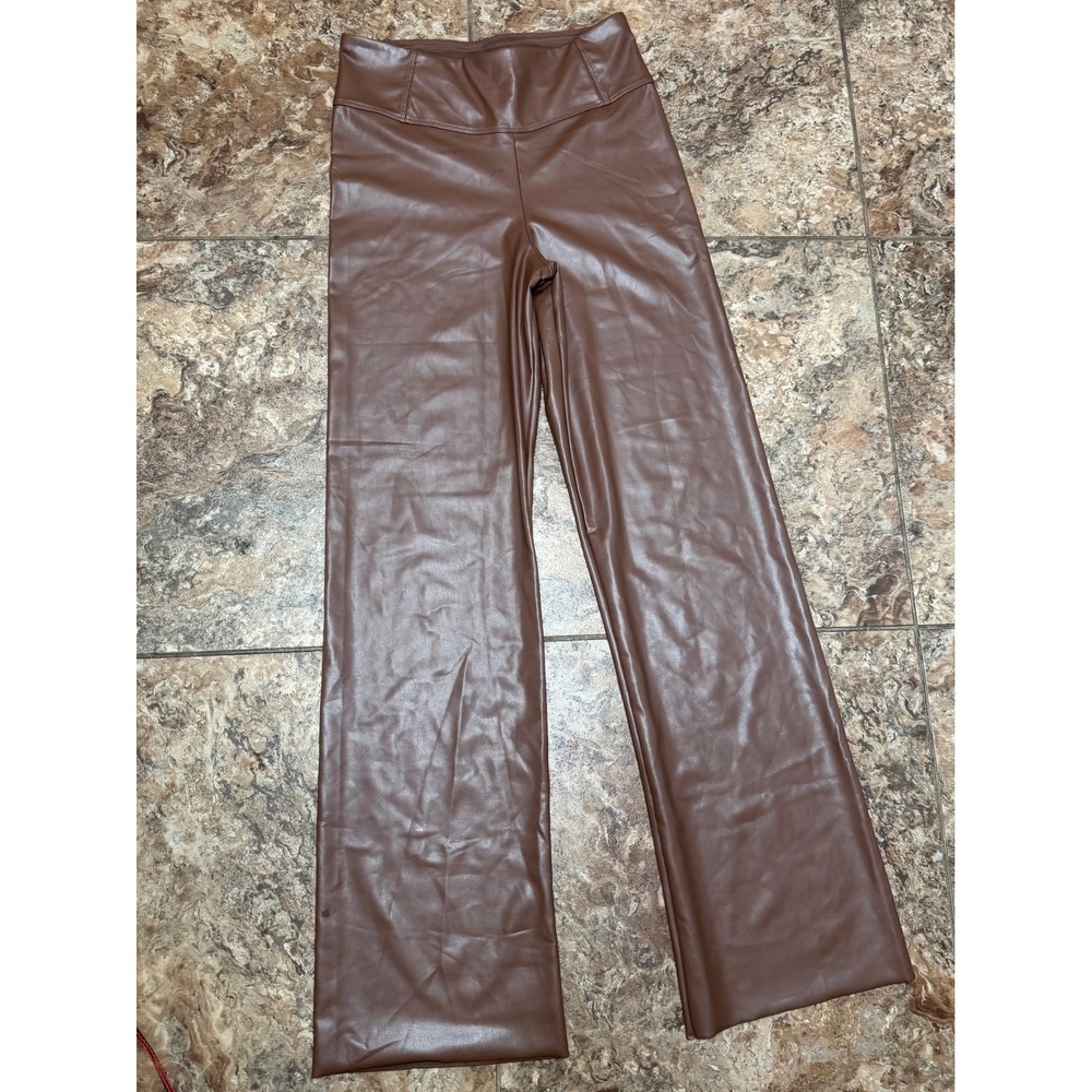Sofia Jeans by Sofia Vergara Brown Faux Leather Wide Leg Pants SV11001 Medium